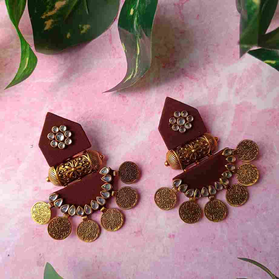 HANDMADE FABRIC EARRINGS MAITRI DARK BROWN