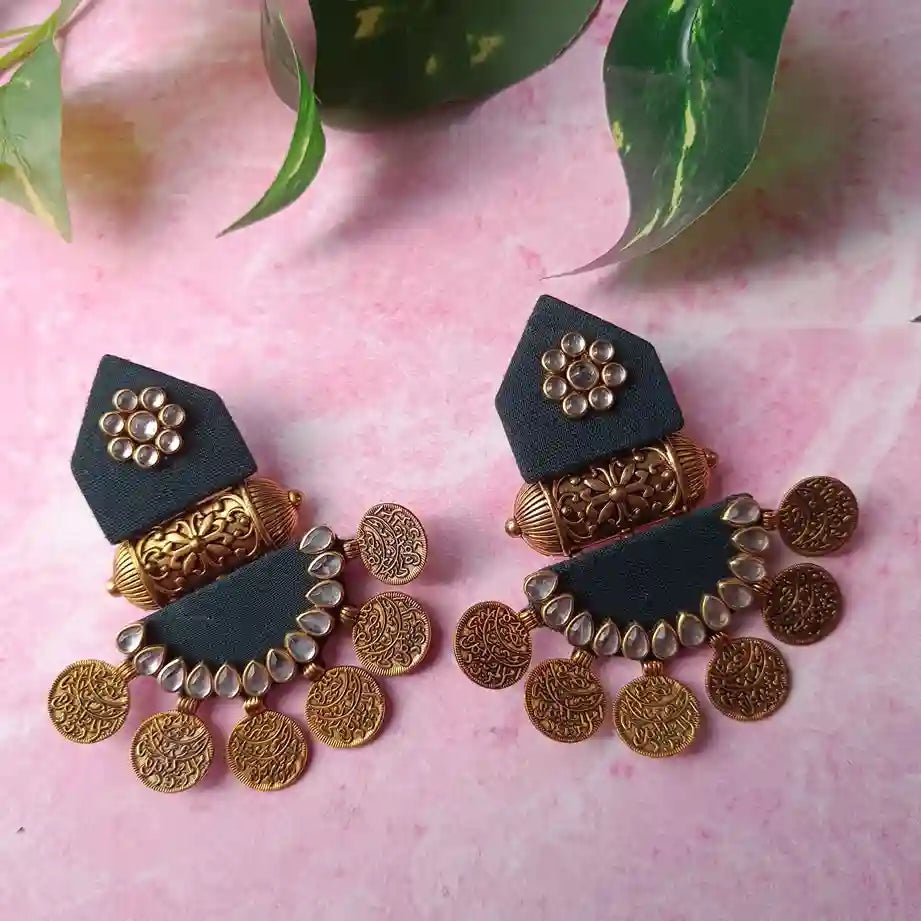 HANDMADE FABRIC EARRINGS MAITRI DARK GREEN [product_variant]- TelaNaari