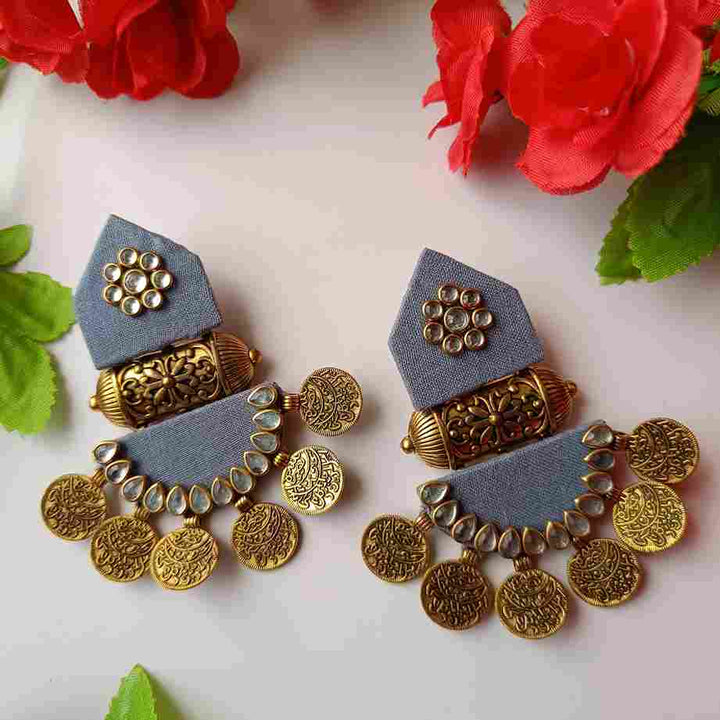 HANDMADE FABRIC EARRINGS MAITRI GREY [product_variant]- TelaNaari