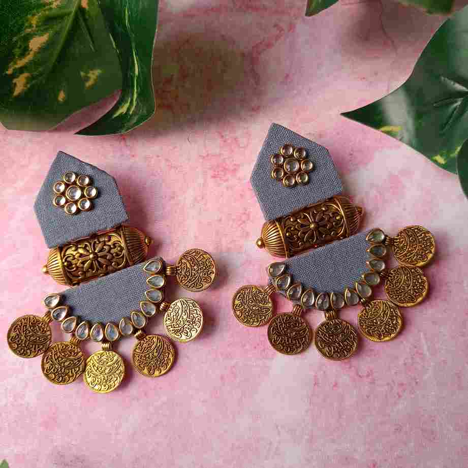 HANDMADE FABRIC EARRINGS MAITRI GREY [product_variant]- TelaNaari