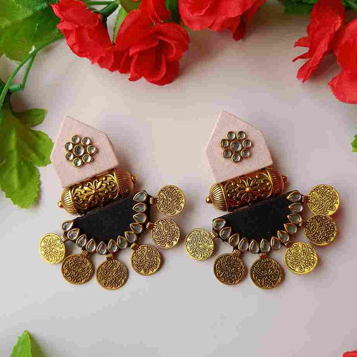 HANDMADE FABRIC EARRINGS MAITRI LIGHT PINK AND BLACK [product_variant]- TelaNaari