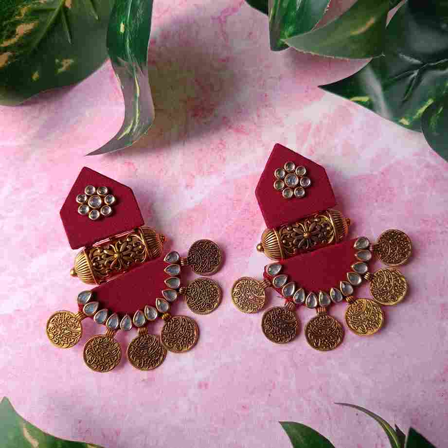 HANDMADE FABRIC EARRINGS MAITRI MAROON