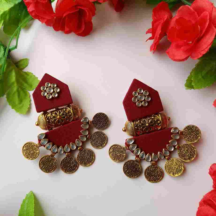 HANDMADE FABRIC EARRINGS MAITRI MAROON [product_variant]- TelaNaari