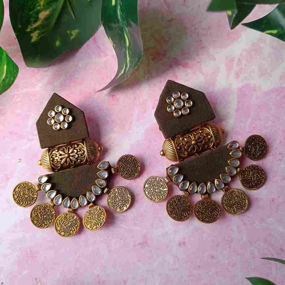 HANDMADE FABRIC EARRINGS MAITRI OLIVE GREEN [product_variant]- TelaNaari