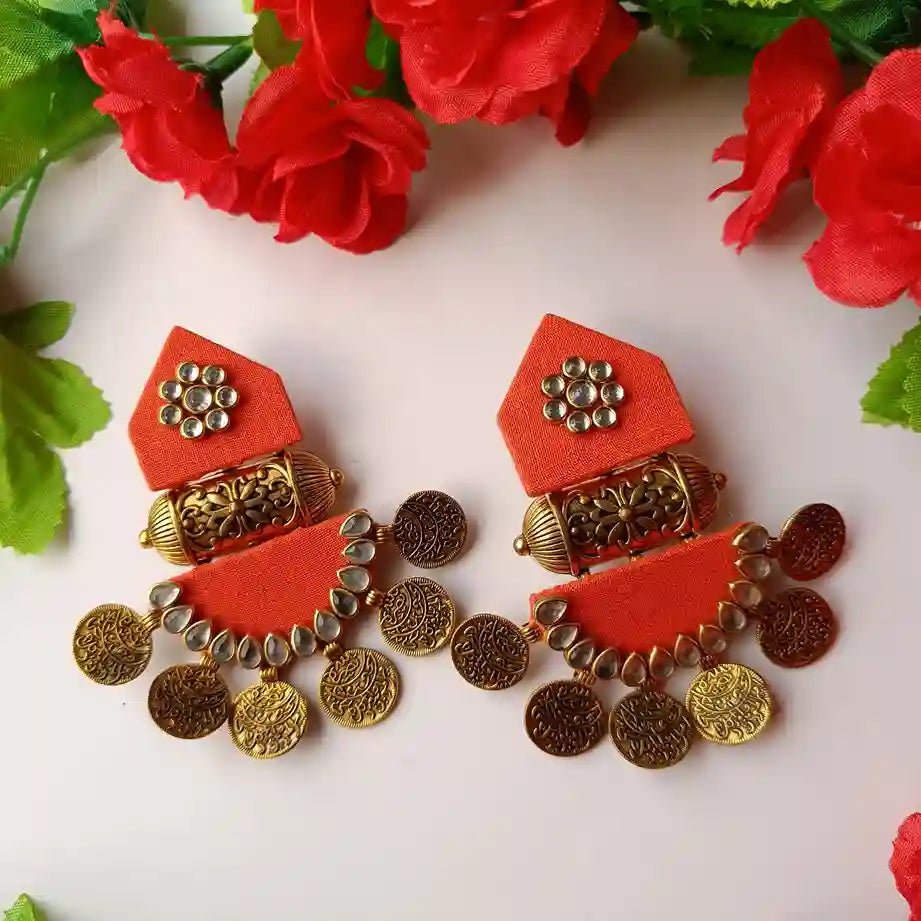 HANDMADE FABRIC EARRINGS MAITRI ORANGE