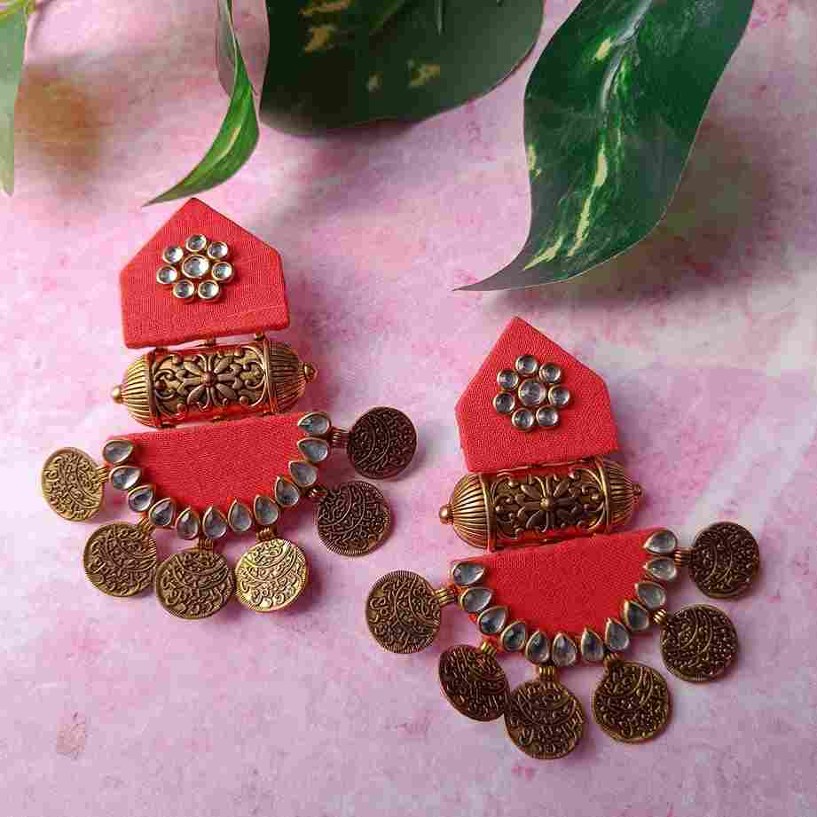 HANDMADE FABRIC EARRINGS MAITRI ORANGE