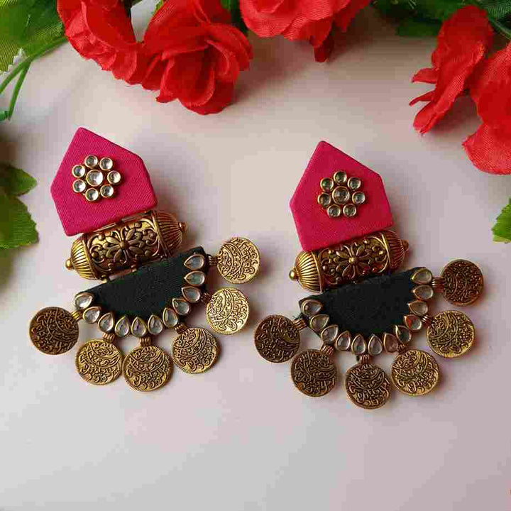 HANDMADE FABRIC EARRINGS MAITRI PINK AND GREEN [product_variant]- TelaNaari