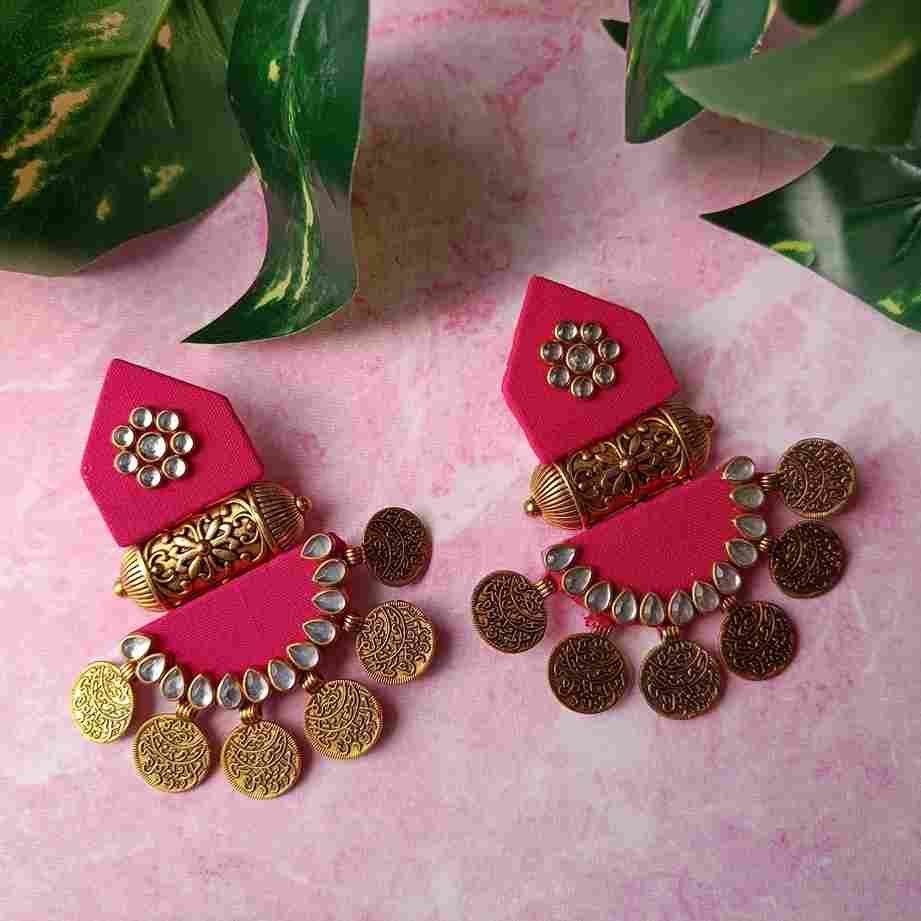 HANDMADE FABRIC EARRINGS MAITRI PINK