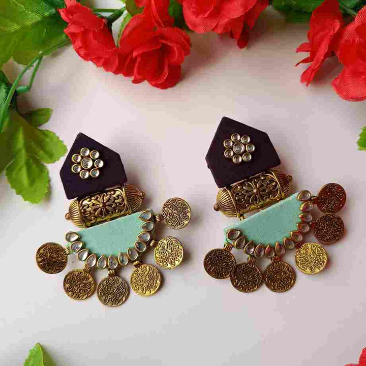 HANDMADE FABRIC EARRINGS MAITRI PURPLE AND GREY GREEN [product_variant]- TelaNaari