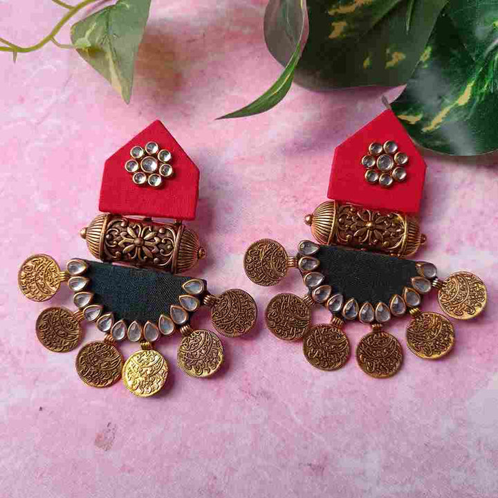 HANDMADE FABRIC EARRINGS MAITRI RED AND GREEN