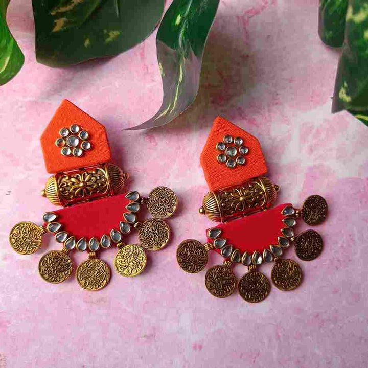 HANDMADE FABRIC EARRINGS MAITRI RED AND ORANGE [product_variant]- TelaNaari