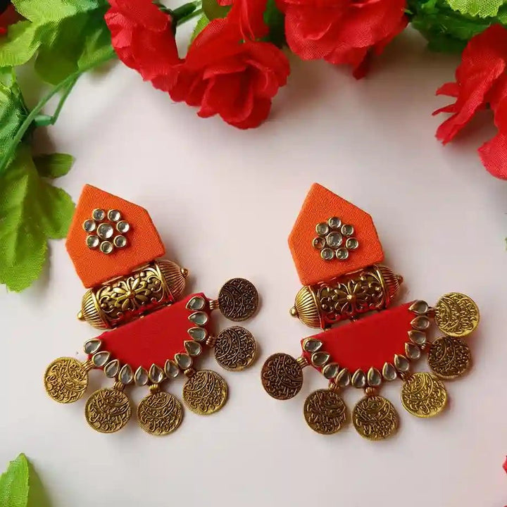 HANDMADE FABRIC EARRINGS MAITRI RED AND ORANGE [product_variant]- TelaNaari