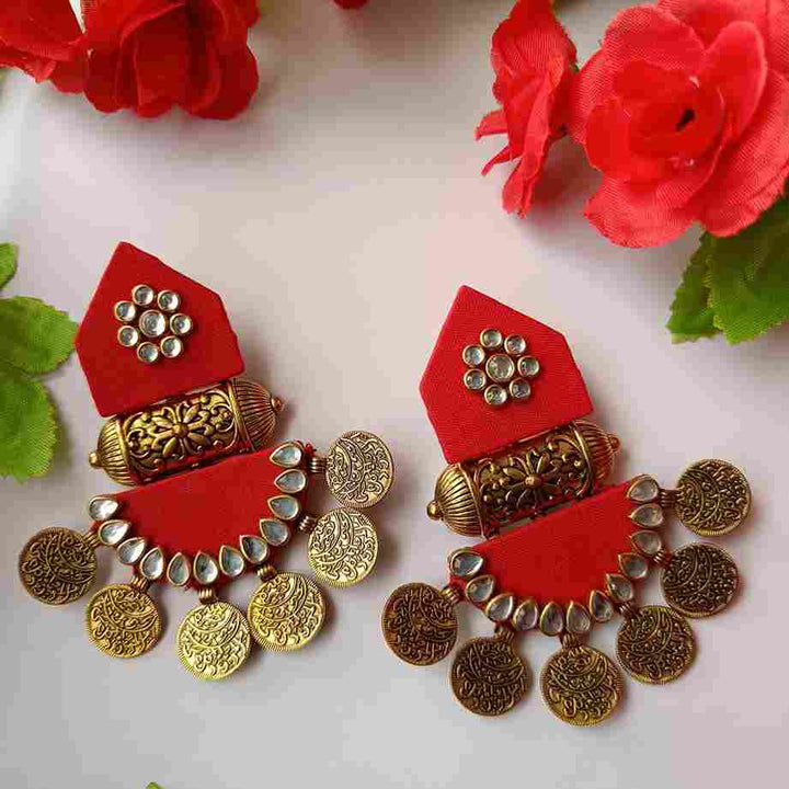 HANDMADE FABRIC EARRINGS MAITRI RED [product_variant]- TelaNaari