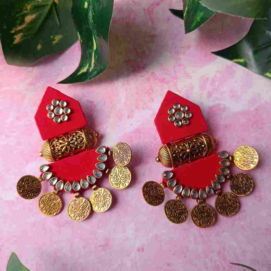 HANDMADE FABRIC EARRINGS MAITRI RED [product_variant]- TelaNaari