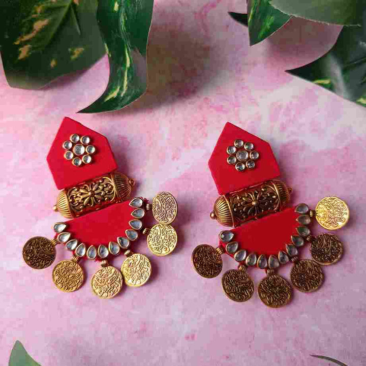 HANDMADE FABRIC EARRINGS MAITRI RED