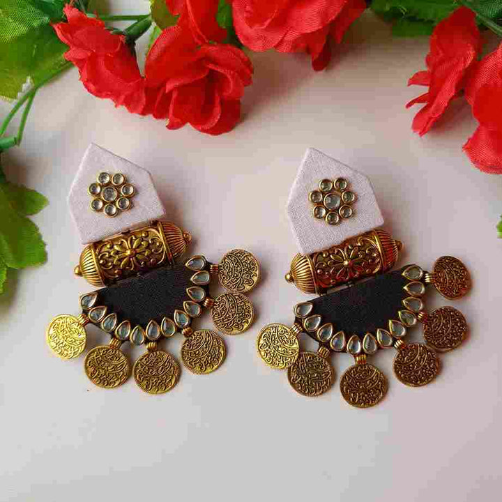 HANDMADE FABRIC EARRINGS MAITRI WHITE AND BLACK [product_variant]- TelaNaari