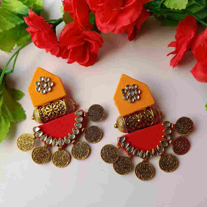 HANDMADE FABRIC EARRINGS MAITRI YELLOW AND RED [product_variant]- TelaNaari