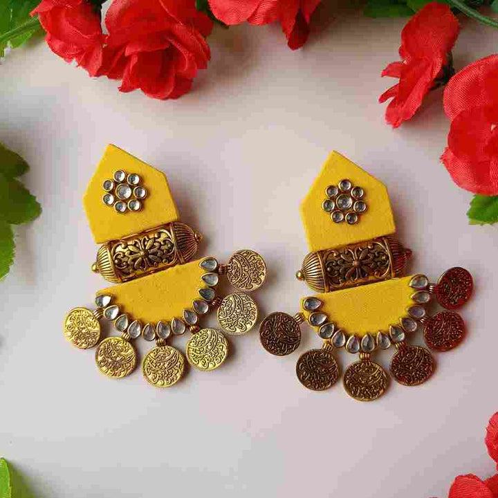 HANDMADE FABRIC EARRINGS MAITRI YELLOW