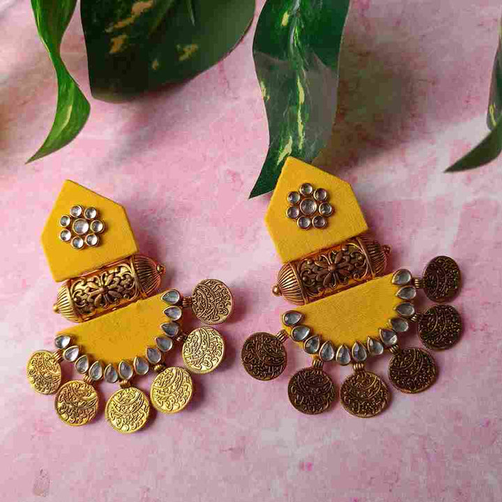 HANDMADE FABRIC EARRINGS MAITRI YELLOW