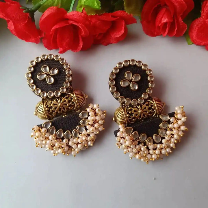 HANDMADE FABRIC EARRINGS NARGIS BLACK [product_variant]- TelaNaari