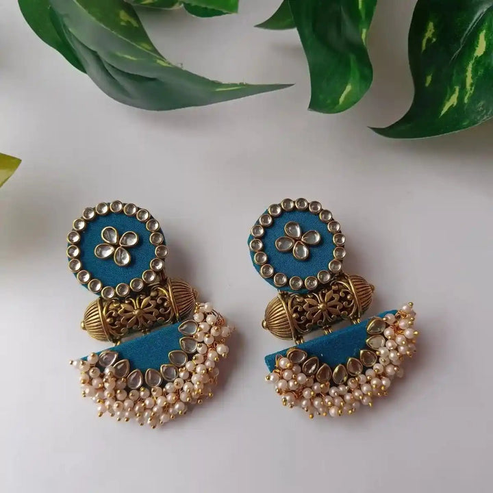 HANDMADE FABRIC EARRINGS NARGIS BLUE