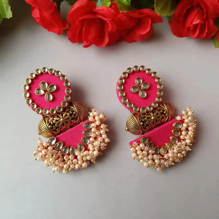 HANDMADE FABRIC EARRINGS NARGIS PINK [product_variant]- TelaNaari