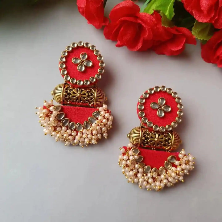 HANDMADE FABRIC EARRINGS NARGIS RED [product_variant]- TelaNaari