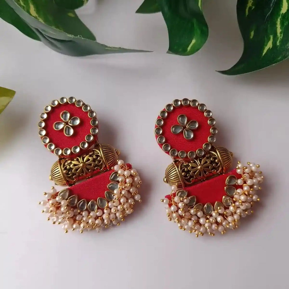 HANDMADE FABRIC EARRINGS NARGIS RED