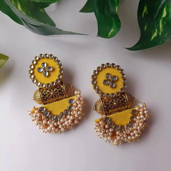 HANDMADE FABRIC EARRINGS NARGIS YELLOW