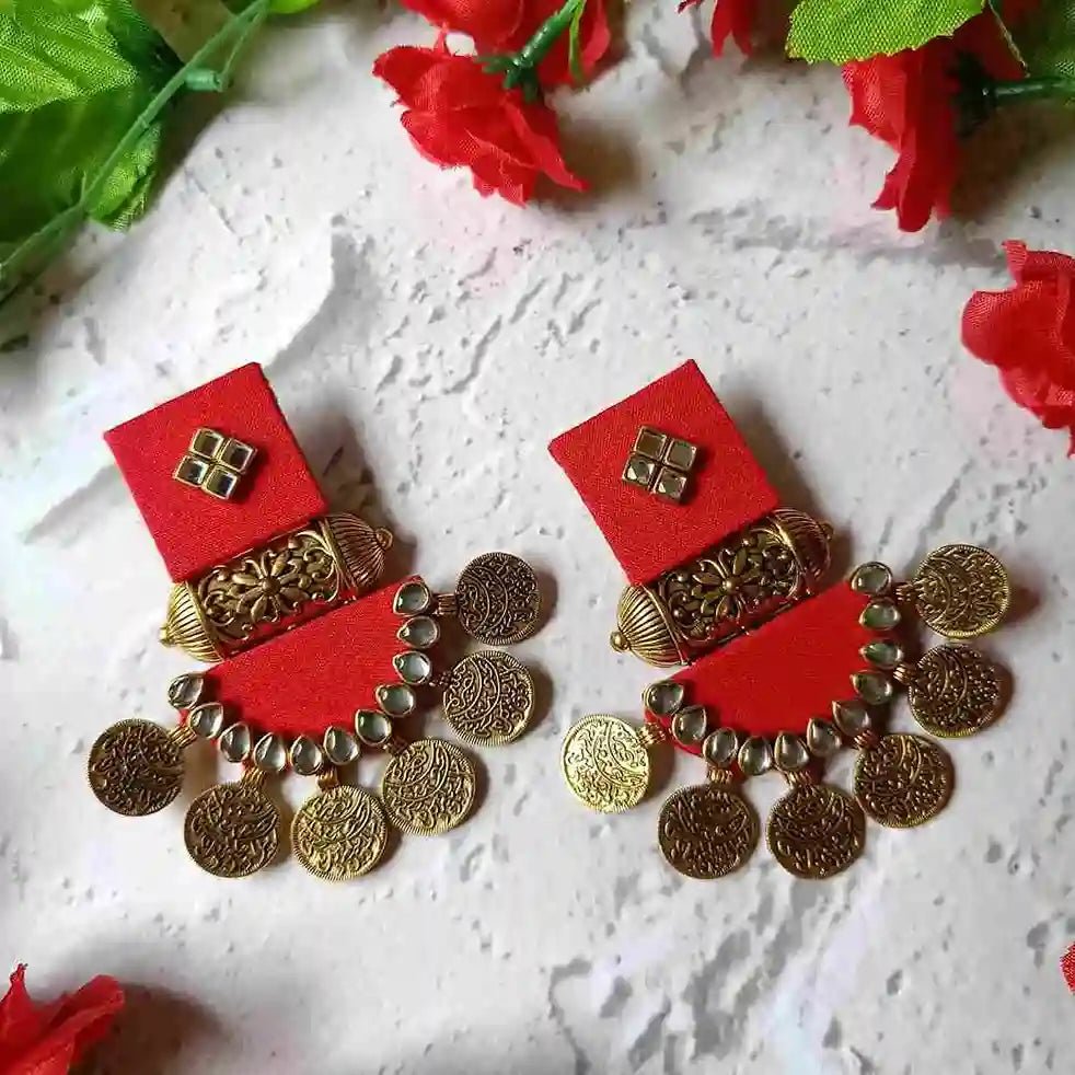 HANDMADE RED FABRIC EARRINGS DOVE [product_variant]