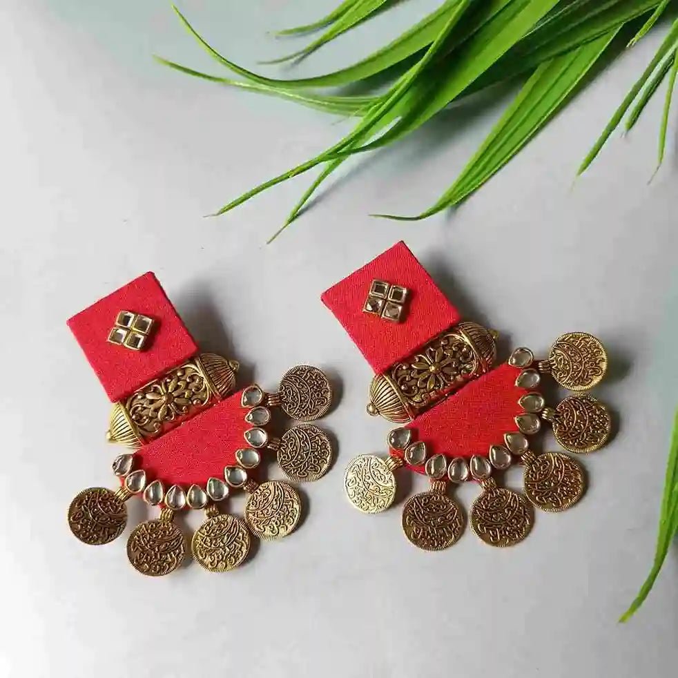 HANDMADE RED FABRIC EARRINGS DOVE