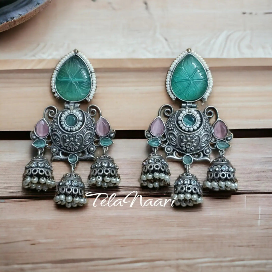 SILVER OXIDISED EARRINGS AAIRA [product_variant]- TelaNaari