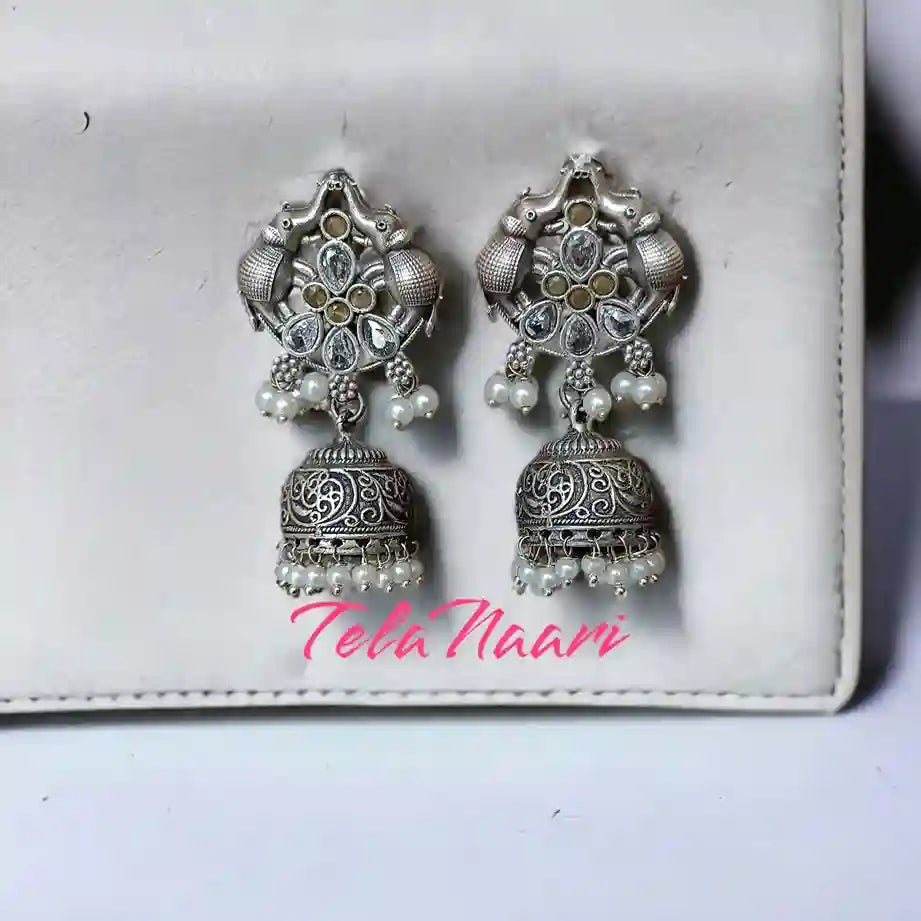 SILVER OXIDISED EARRINGS GULNAZ [product_variant]- TelaNaari