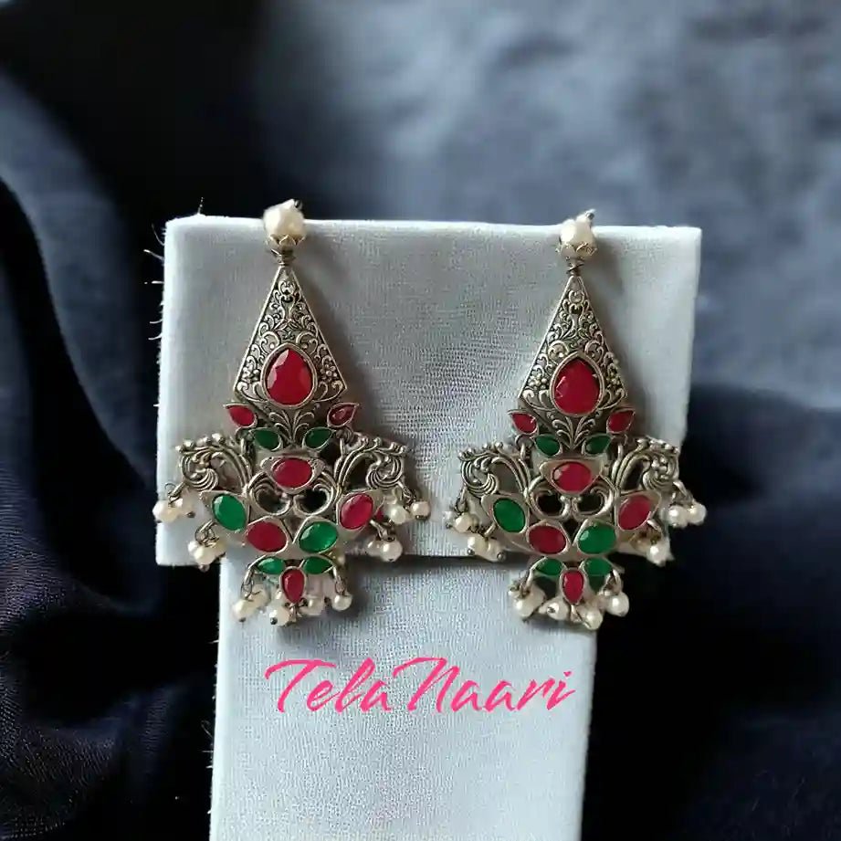 SILVER OXIDISED EARRINGS IQRA [product_variant]- TelaNaari