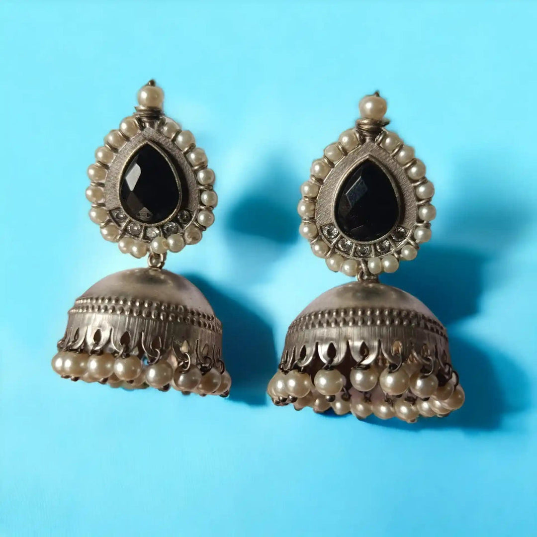 SILVER OXIDISED EARRINGS NUSRAT [product_variant]- TelaNaari