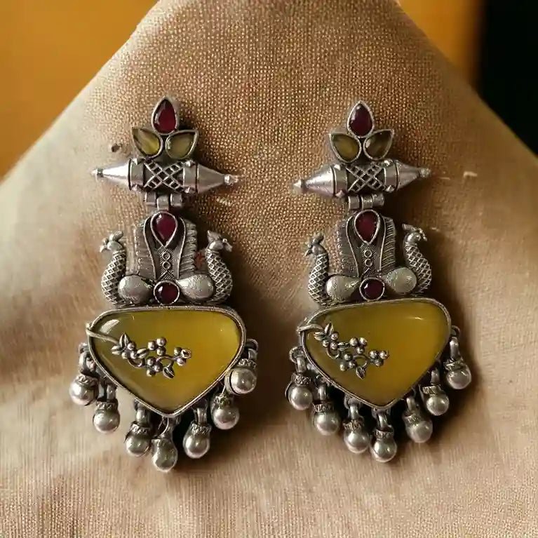 SILVER OXIDISED EARRINGS RUKSHA [product_variant]- TelaNaari