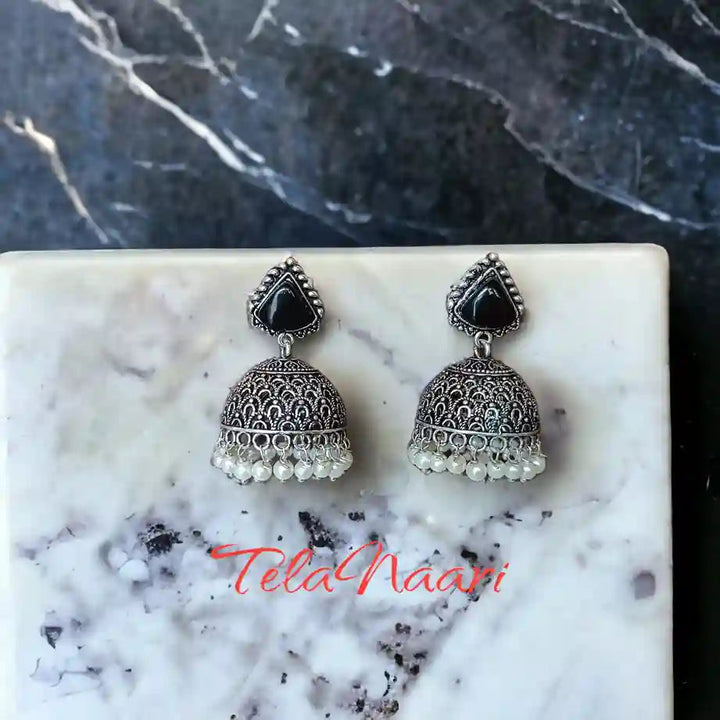 SILVER OXIDISED EARRINGS SHABANA