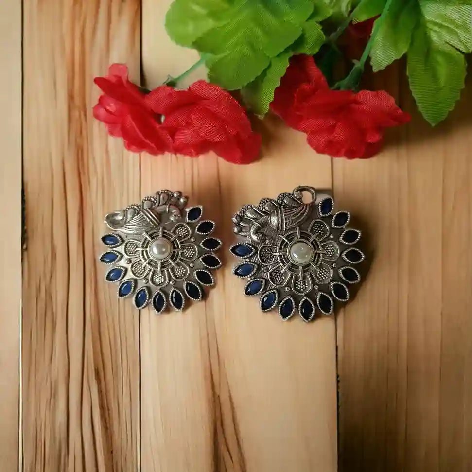 SILVER OXIDISED EARRINGS STUD BABITA [product_variant]- TelaNaari