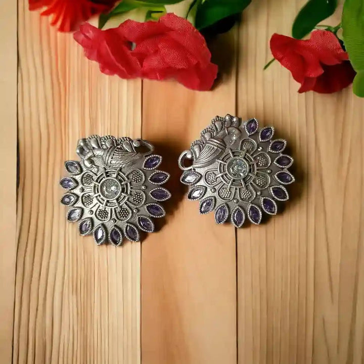 SILVER OXIDISED EARRINGS STUD BABITA