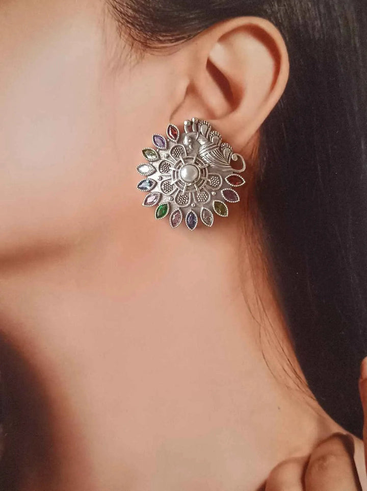 SILVER OXIDISED EARRINGS STUD BABITA