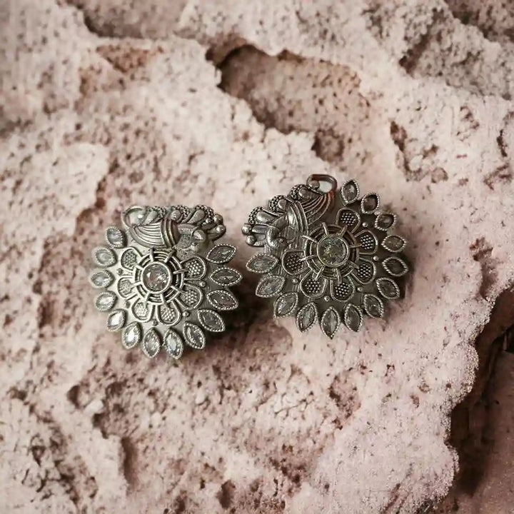 SILVER OXIDISED EARRINGS STUD BABITA