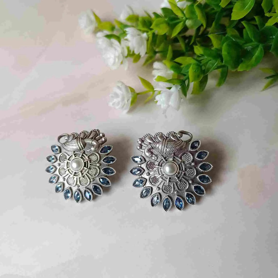 SILVER OXIDISED EARRINGS STUD BABITA