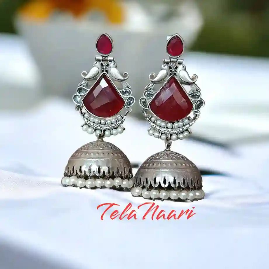 SILVER OXIDISED JHUMKA EARRINGS KAINA [product_variant]- TelaNaari