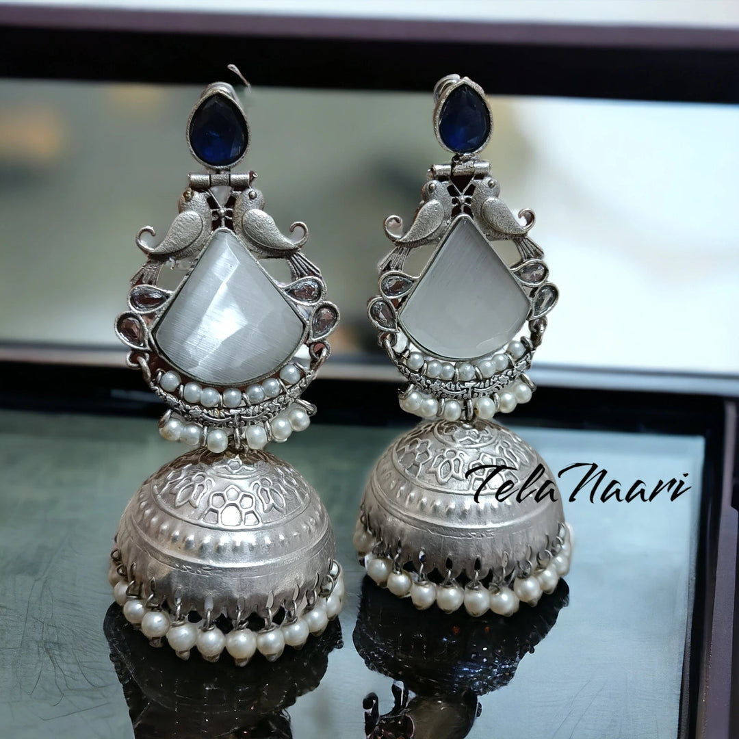 SILVER OXIDISED JHUMKA EARRINGS KAINA