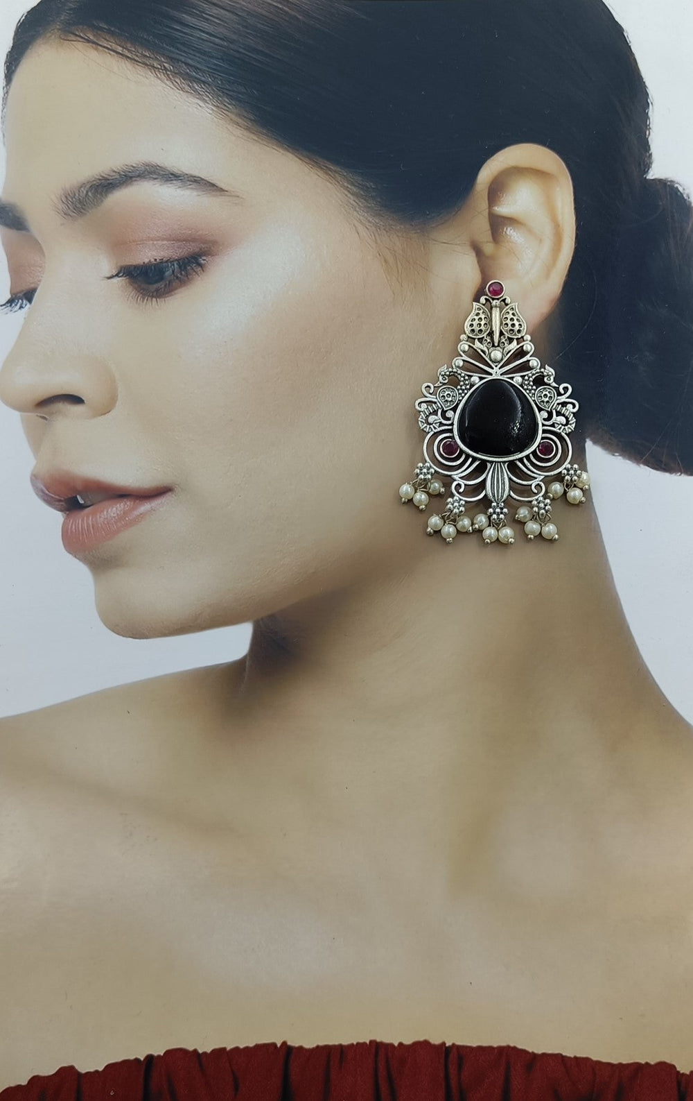 AADANYA SILVER OXIDISED PEARL EARRINGS