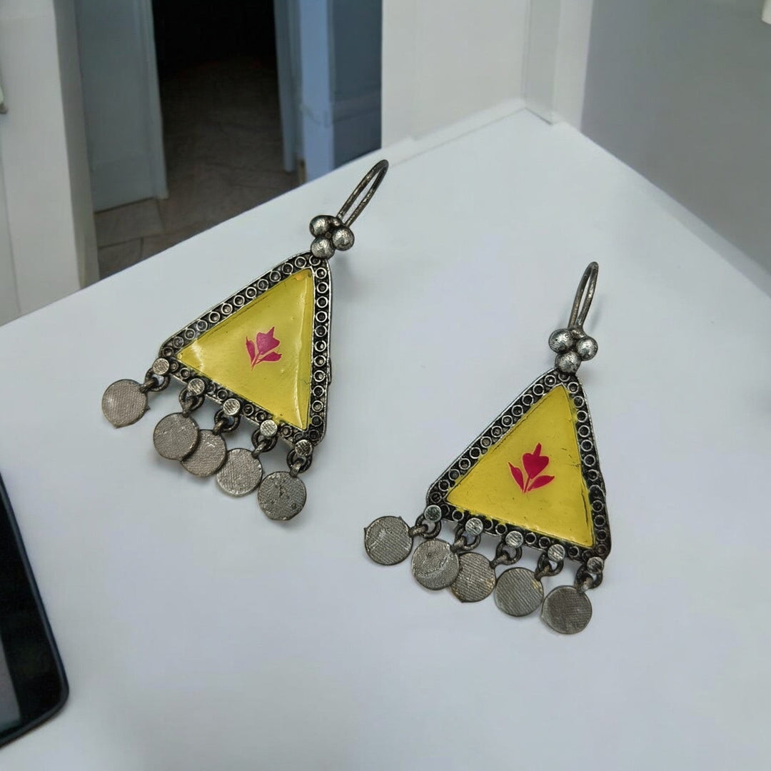 TELA NAARI MINIMAL HAND PAINTED OXIDISED SILVER EARRINGS