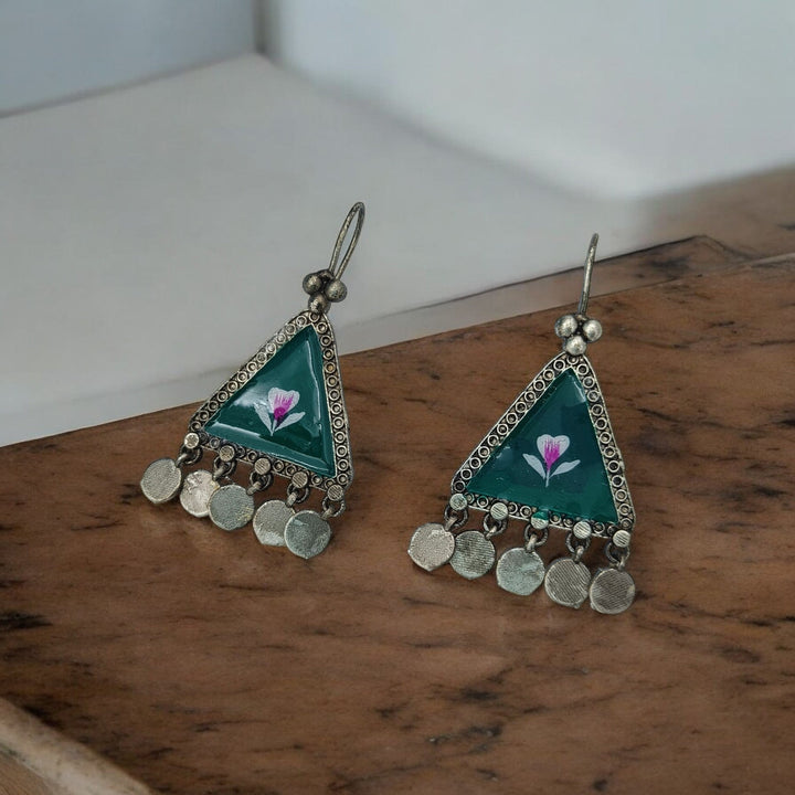 AADHINI SILVER OXIDISED HAND PAINTED EARRINGS