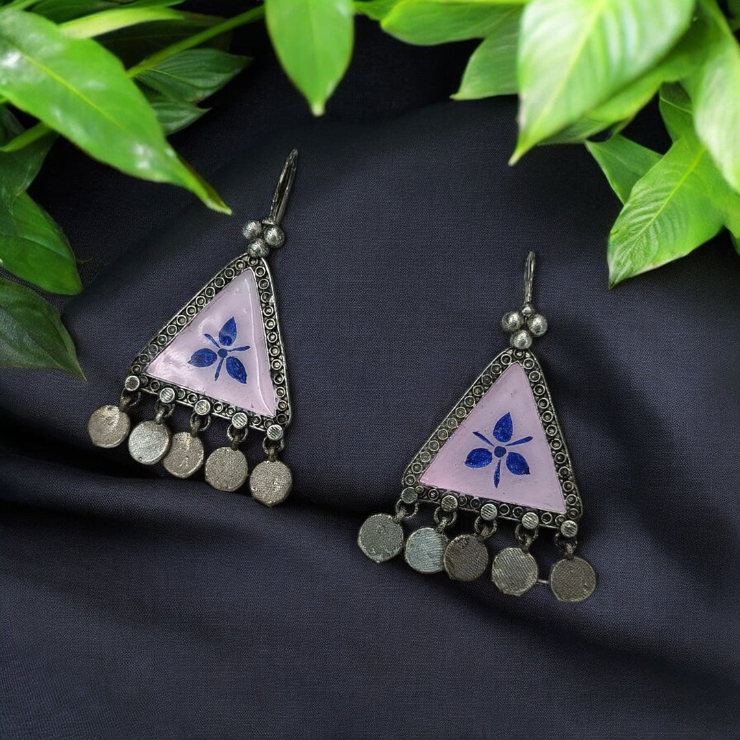 AADHINI SILVER OXIDISED HAND PAINTED EARRINGS