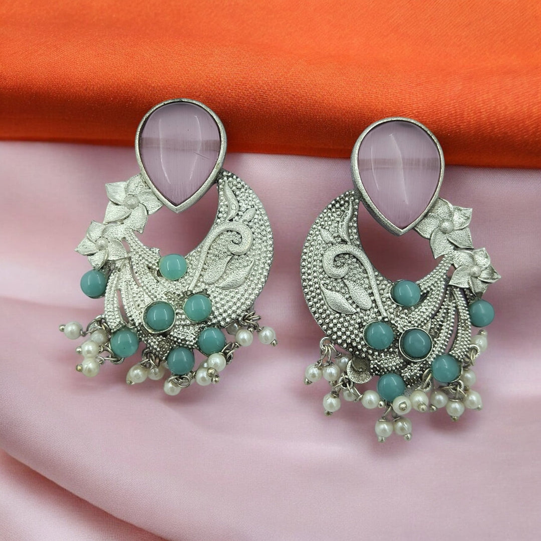 AADITA SILVER OXIDISED DANGLER EARRINGS