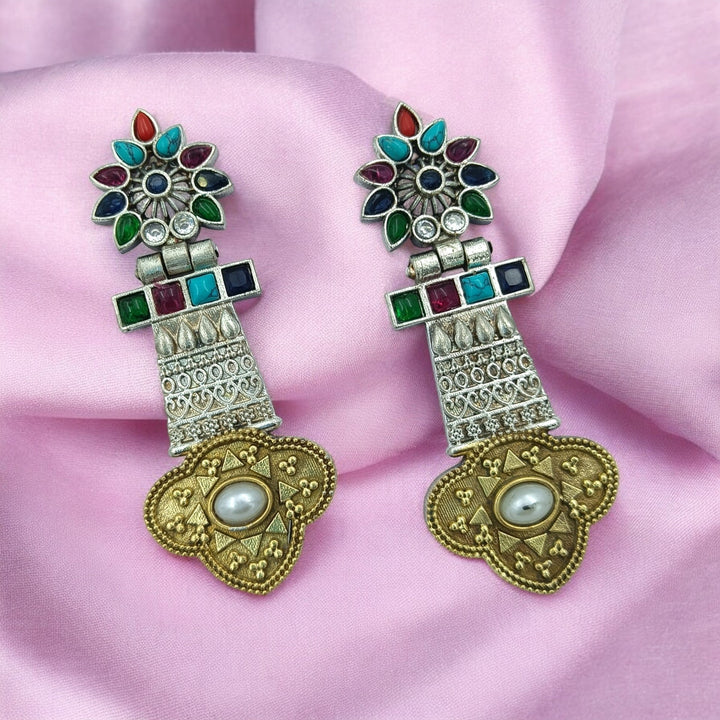 ADISHRI SILVER OXIDISED DUAL TONE EARRINGS